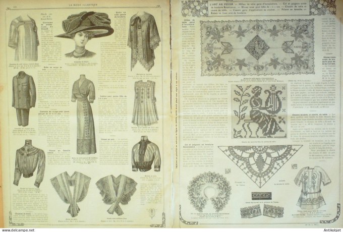 La Mode illustrée journal 1911 n° 19 Toilettes Costumes Passementerie