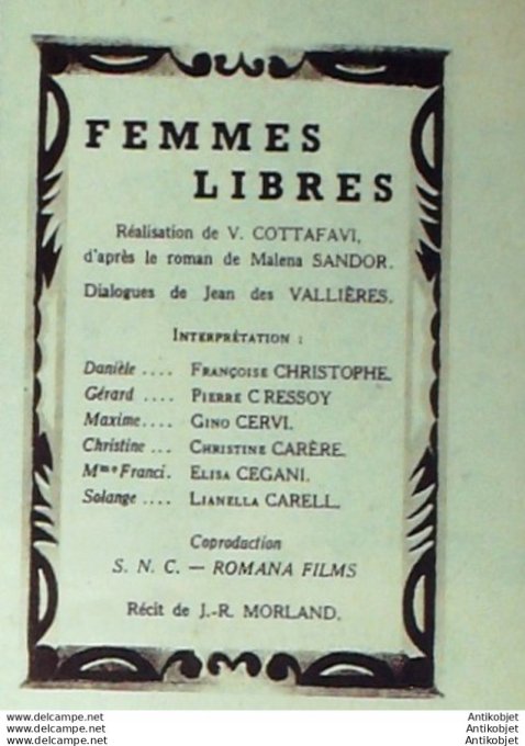 Femmes Libres Pierre Cressoy Françoise Christophe + Film