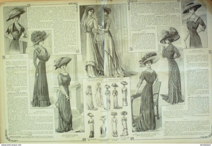 La Mode illustrée journal 1910 n° 15 Toilettes Costumes Passementerie