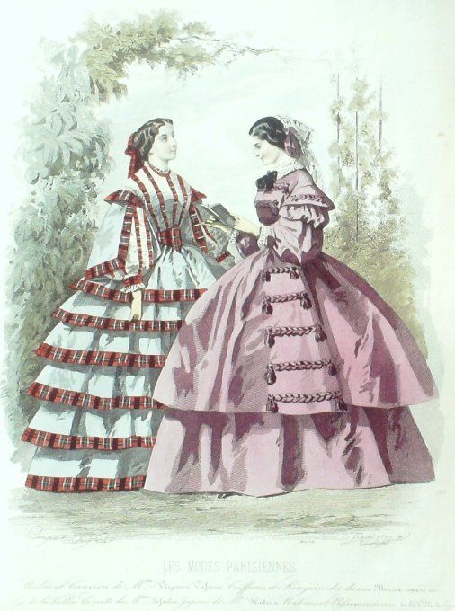 Gravure Les Modes Parisiennes 1858 # 792 Robes Canezou Corsets