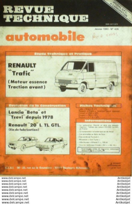R.T Automobile Renault 20 & Trafic Lancia Beta & Trevi   # 429
