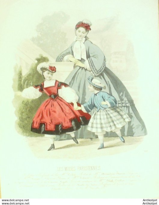 Gravure Les Modes Parisiennes 1862 # 999 Costumes enfants Maison Leclère