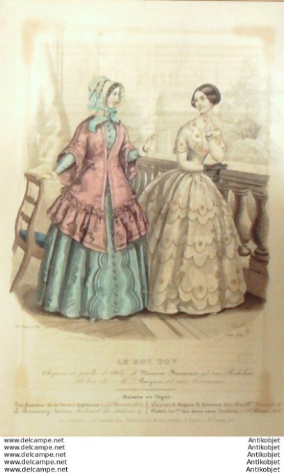 Gravure Mode Le Bon Ton 1847 14 # 12 (aquarelle old fashion plate)