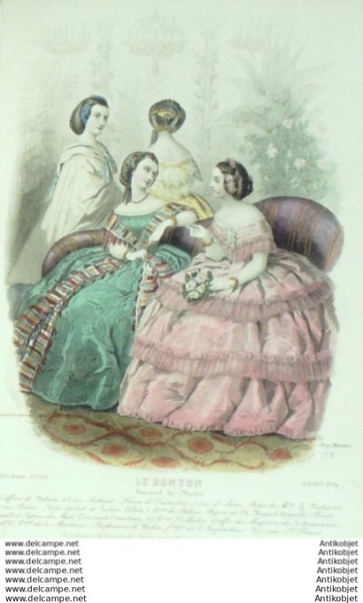 Gravure Mode Le Bon Ton 1855 22 # 34 (aquarelle old fashion plate)