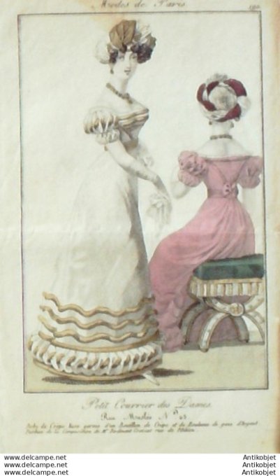 Gravure Mode Courrier des Dames 1823 #  190 (eau forte old Fashion plate)