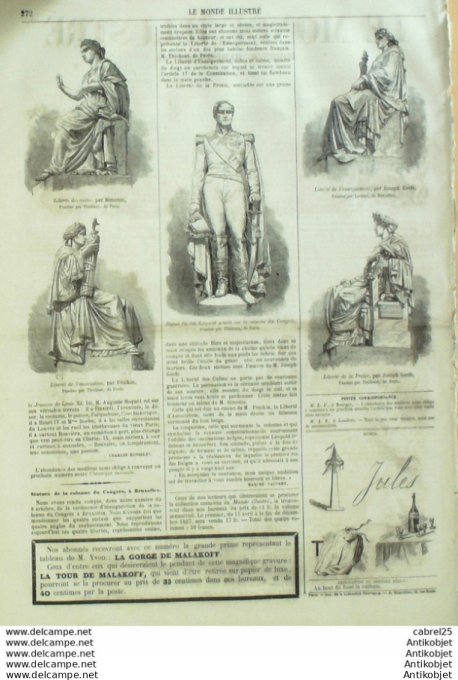 Le Monde illustré 1859 n°132 Bordeaux Gibraltar Bruxelles Statues Colonne Du Congrès