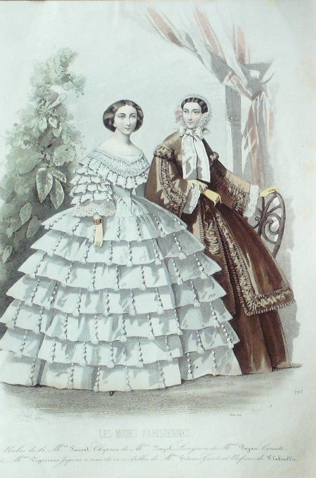 Gravure Les Modes Parisiennes 1858 # 793 Robes et jupons