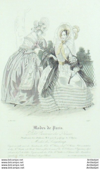 Gravure Mode Courrier des Dames 1838 # 1448 (eau forte old Fashion plate)