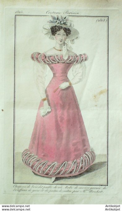 Costume Parisien 1825 # 2308 Robe de moire garnie de gaze