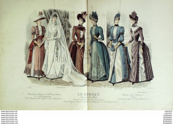 Gravure Mode Le Coquet 1888 # 44 (Old Fashion plate)