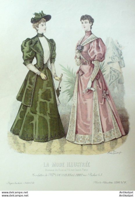 Gravure Mode illustree 1894 #  9 (Old Fashion plate) rare