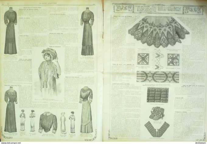 La Mode illustrée journal 1910 n° 38 Toilettes Costumes Passementerie