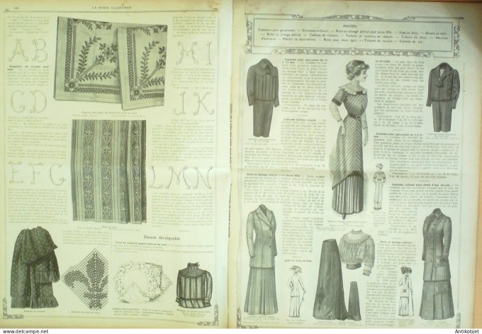 La Mode illustrée journal 1910 n° 38 Toilettes Costumes Passementerie