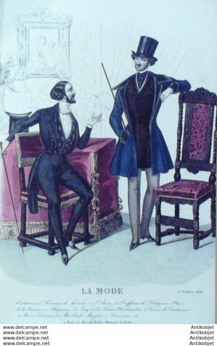 Gravure La mode 1838 # 37 (aquarelle old Fashion plate)