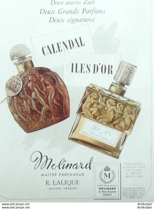Publicite Cosmetique Molinard Calendar ®les d'or 1952