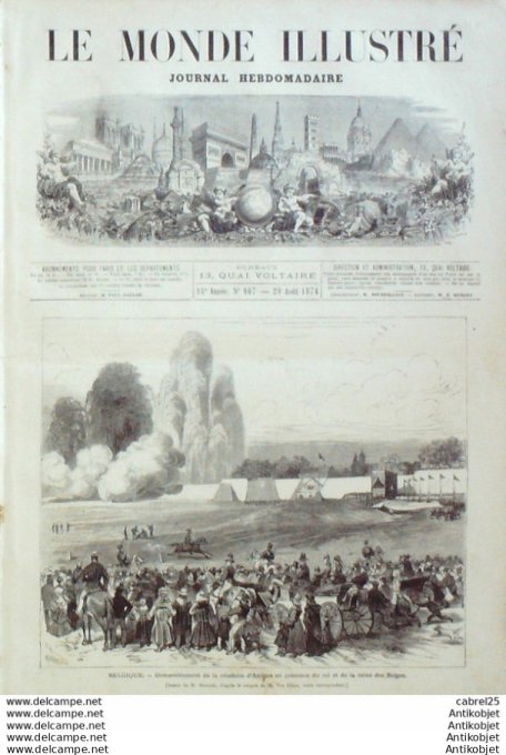 Le Monde illustré 1874 n°907 Lons-le-Saunier (39) Le Mans (72) Brest (29) Belgique Anvers Usa Louisi