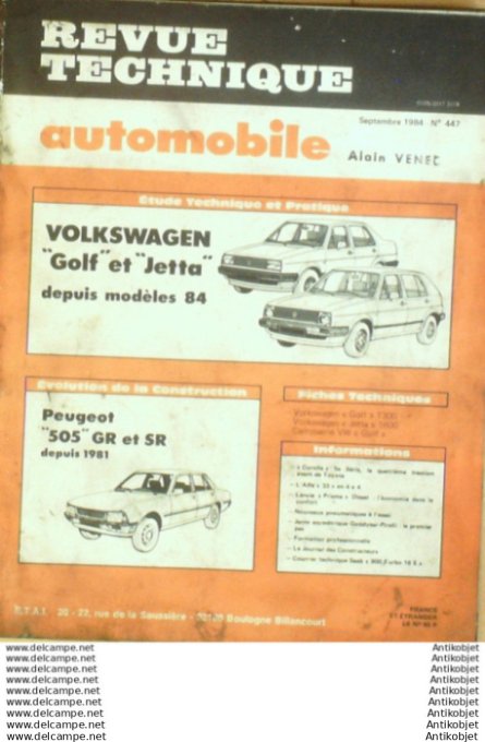 R.T Automobile Volkswagen Golf & Jetta Peugeot 505   # 447