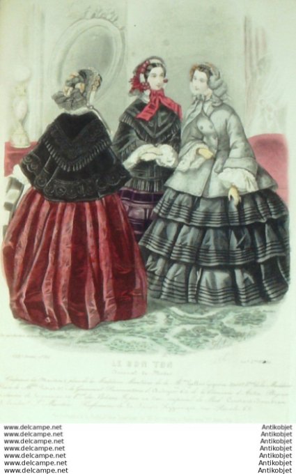 Gravure Mode Le Bon Ton 1855 22 # 30 (aquarelle old fashion plate)