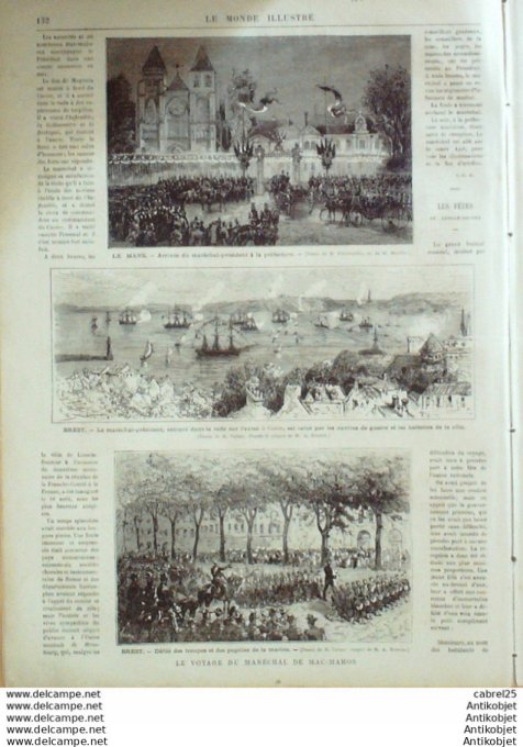 Le Monde illustré 1874 n°907 Lons-le-Saunier (39) Le Mans (72) Brest (29) Belgique Anvers Usa Louisi