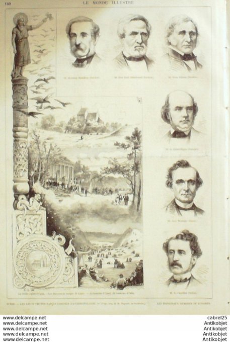 Le Monde illustré 1874 n°907 Lons-le-Saunier (39) Le Mans (72) Brest (29) Belgique Anvers Usa Louisi