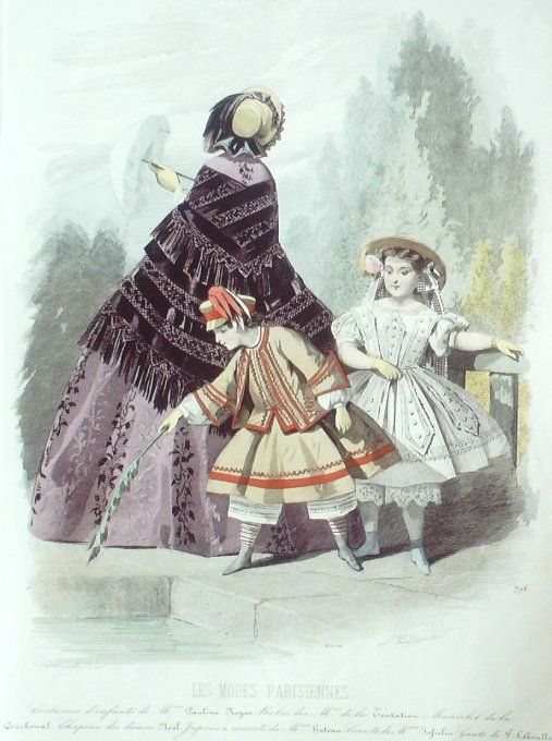 Gravure Les Modes Parisiennes 1858 # 796 Costumes enfants Maison Royer