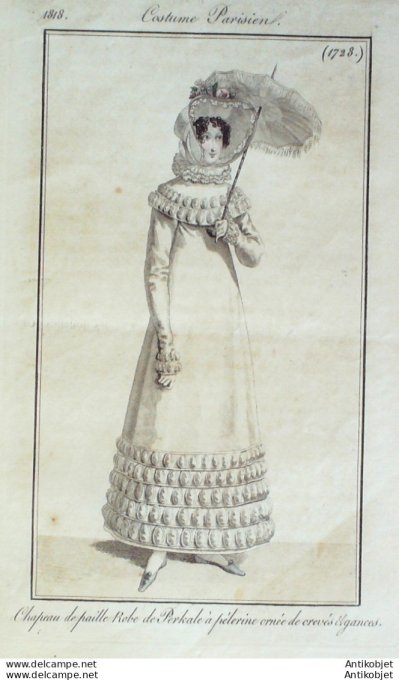 Costume Parisien 1818 # 1728 Robe perkale à pélerine de crevés