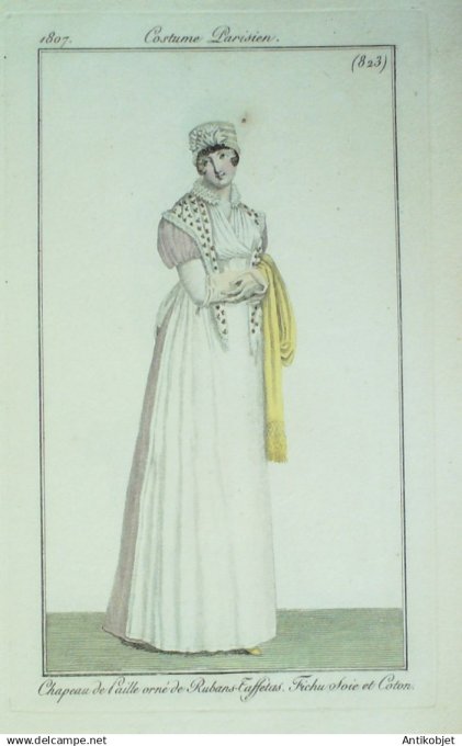 Costume Parisien 1807 # 823 (eau forte) Fichu soie et coton