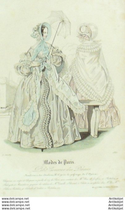 Gravure Mode Courrier des Dames 1839 # 1550 (eau forte old Fashion plate)