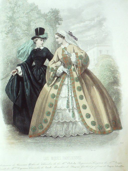 Gravure Les Modes Parisiennes 1858 # 797 Amazone Maison Humann