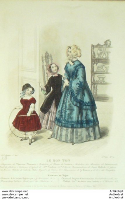 Gravure de mode Le Bon Ton 1847 14 n° 2 vol 1 Manteau (Maison Saint-Amand)