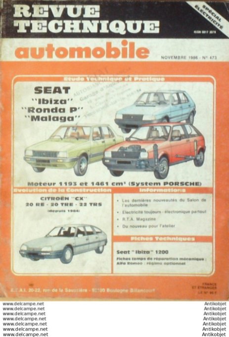 R.T Automobile Seat Ibiza Ronda Malaga Citroën CX 20/22 1984   # 473