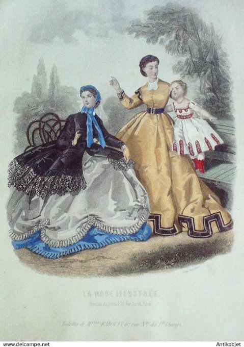 Gravure Mode illustree 1865 # 37 (Old Fashion plate)