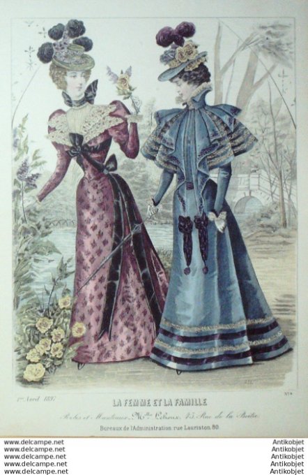 Gravure Mode La Femme & La Famille 1897 # 04 (Old Fashion plate)