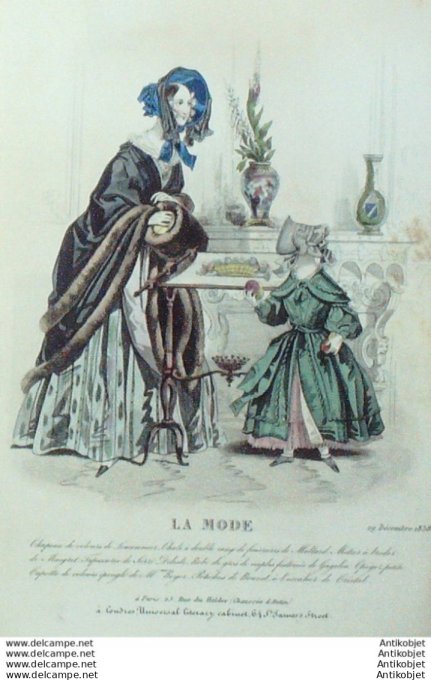 Gravure La mode 1838 # 44 (aquarelle old Fashion plate)