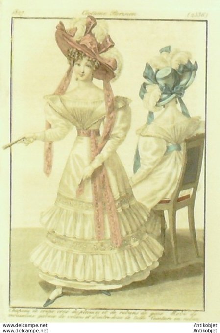Costume Parisien 1827 # 2536 Robe mousseline garnie de volans