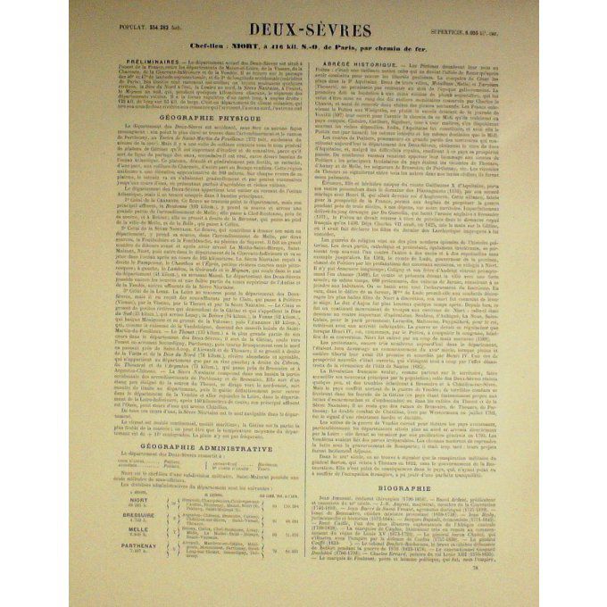 Carte Deux Sevres (79) Niort Graveur Lecoq Waltner Barbier 1868