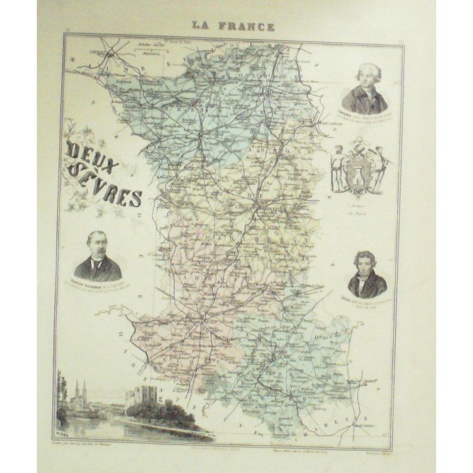 Carte Deux Sevres (79) Niort Graveur Lecoq Waltner Barbier 1868