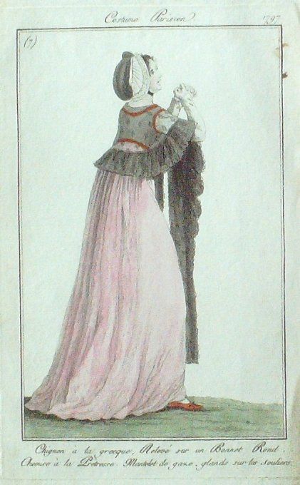 Gravure Mode Costume Parisien 1797 an  5 #   7 (eau forte old Fashion plate