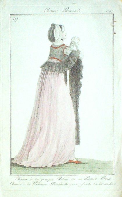 Gravure Mode Costume Parisien 1797 an  5 #   7 (eau forte old Fashion plate