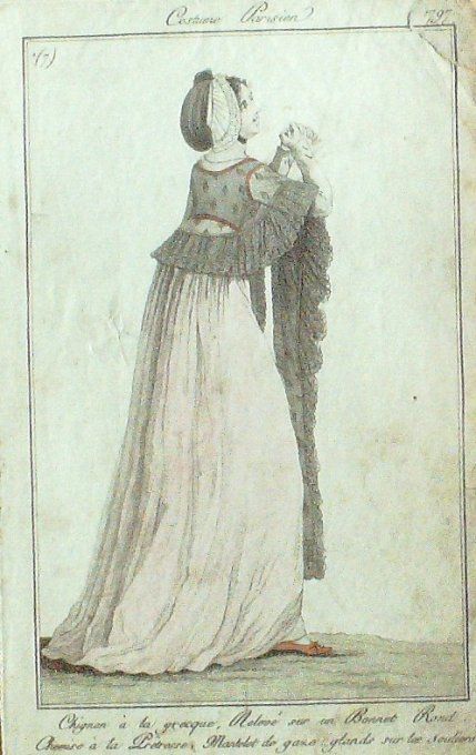 Gravure Mode Costume Parisien 1797 an  5 #   7B (eau forte old Fashion plate