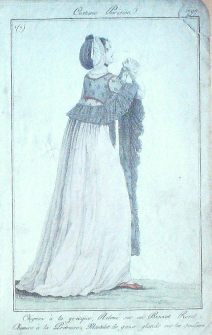 Gravure Mode Costume Parisien 1797 an  5 #   7B (eau forte old Fashion plate
