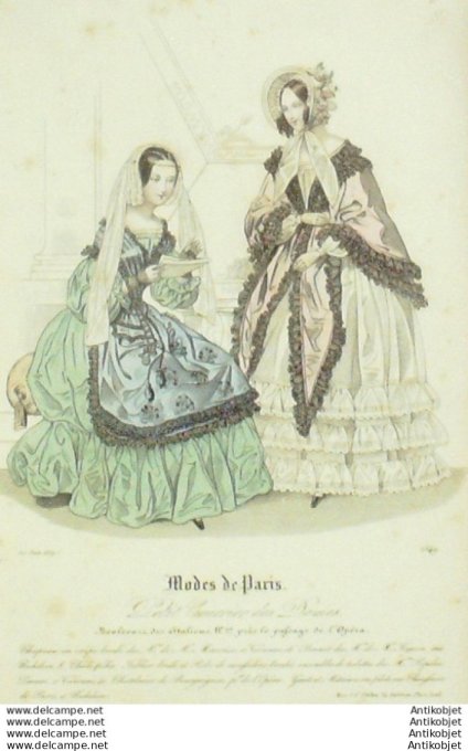 Gravure Mode Courrier des Dames 1839 # 1549 (eau forte old Fashion plate)
