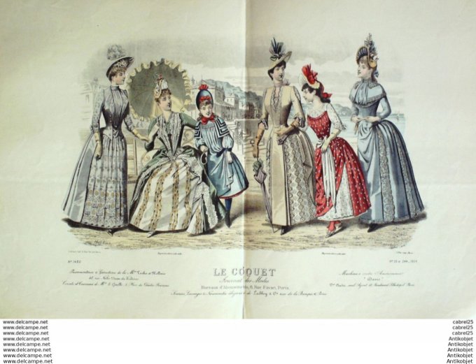 Gravure Mode Le Coquet 1888 # 25b (Old Fashion plate) Maritime