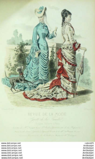 Gravure Mode La Gazette 1876 # 243 (Old Fashion plate)  Chien