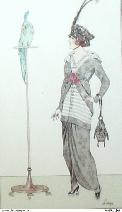 Gravure de mode Costume Parisien 1913 pl.090 LOEZE Robe taffetas