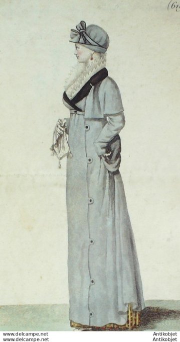 Gravure de mode Costume Parisien 1805 n° 619 (An 13) Chapeau velours à liserets