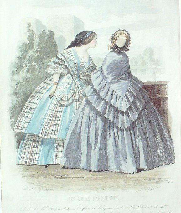 Gravure Les Modes Parisiennes 1858 # 800 Robes madras Maison Vasseur