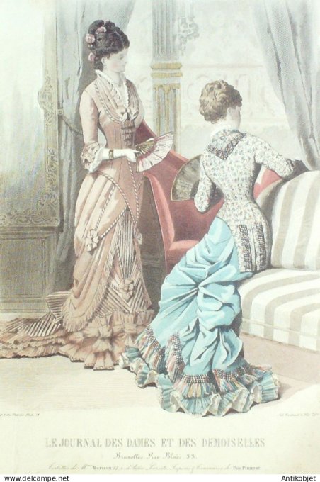 Gravure Mode J.Dames & Demoiselles 1873 # 1660 (Old Fashion plate)
