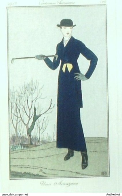 Gravure Costume Parisien 1913 #126 Boutet de Monvel Bernard (eau forte) Amazone