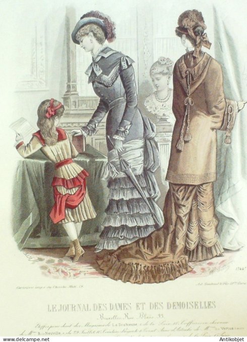 Gravure Mode J.Dames & Demoiselles 1875 # 1744 (Old Fashion plate)